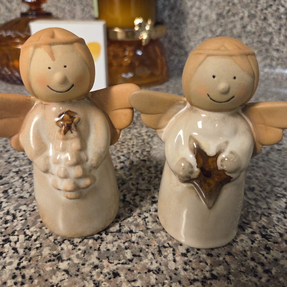 Angel Figurine Set in Cream and Brown 3 inches tall